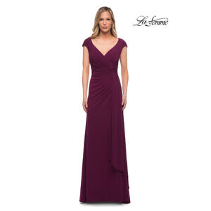 LA FEMME 29814 Women Knot Waist Jersey Evening Dress 18 Red Dark Berry NWT
